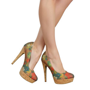 G by Guess Winna Pump Women 6M Sparke Glitter Floral Cork Stiletto Platform Heel